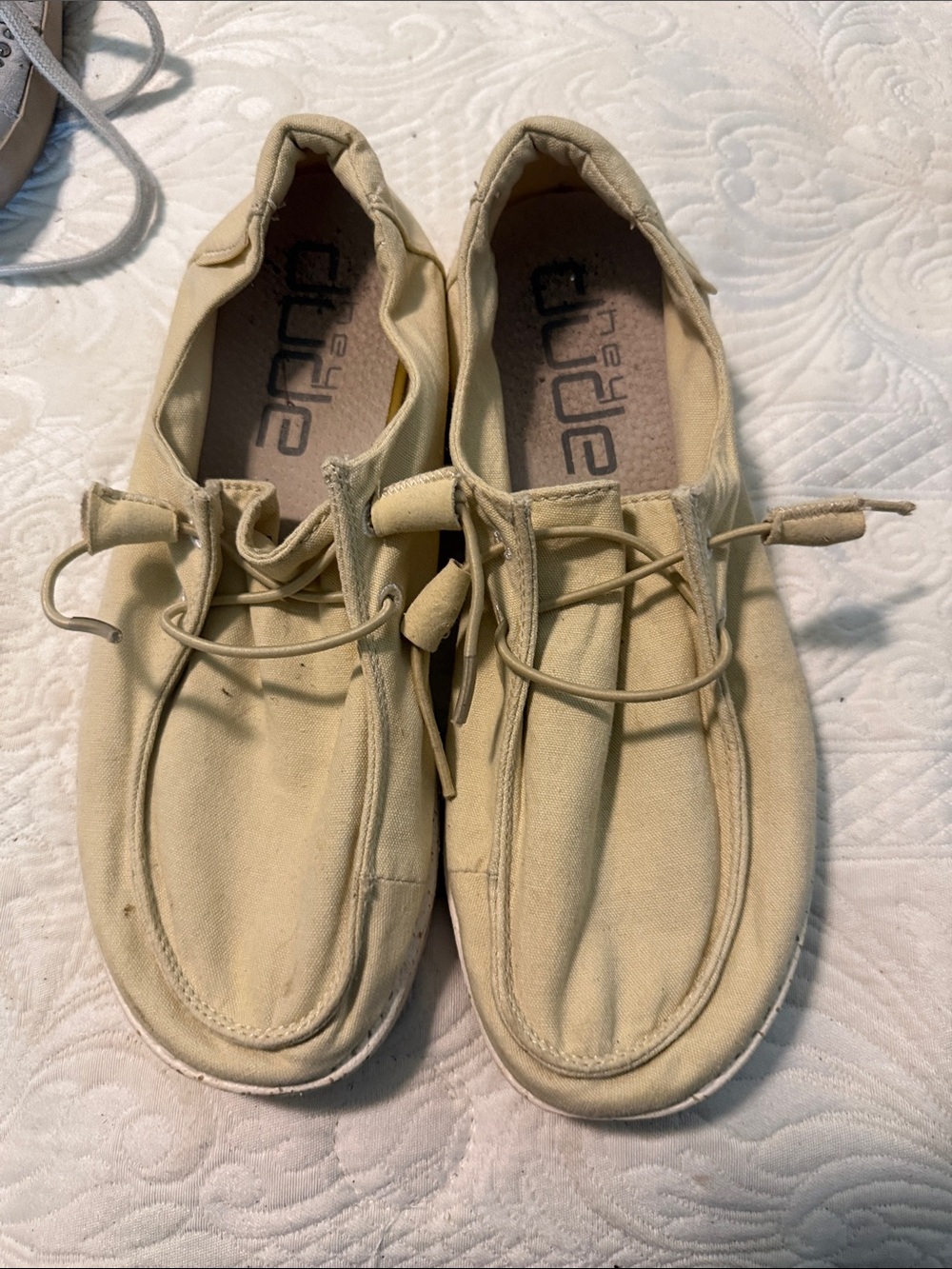 Hey Dude Men’s Slip-On Loafers in Light Beige Canvas